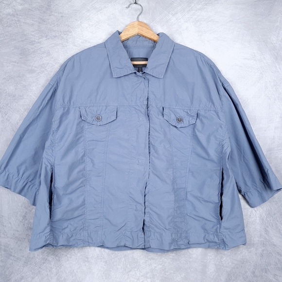 OSKA Top Womens 2 / US 8 Periwinkle Blue Cropped Boxy Button Up Shirt Jacket - Picture 1 of 16